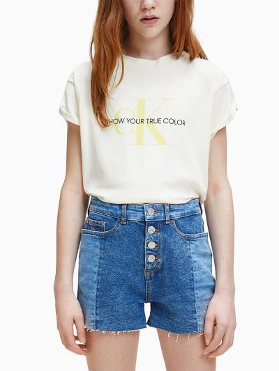 Calvin Klein Ruhák HU446631 | Calvin Klein Organic Cotton Natural Dye Logo Lány Póló Citrom / Szürke